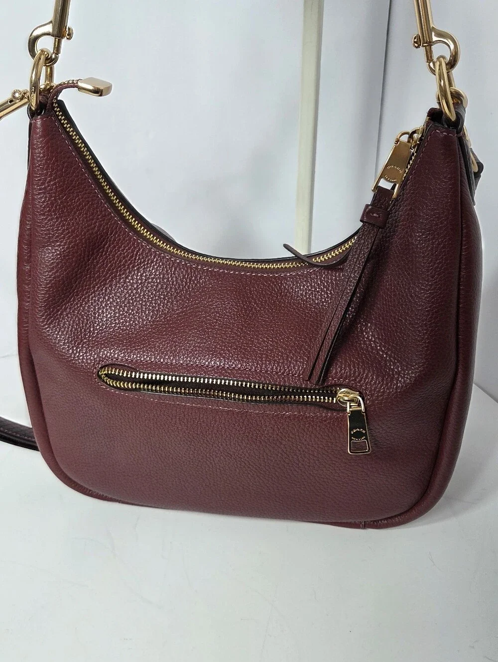 coach jules hobo burgundy wine leather hobo shoulder bag snake detail trim CC756